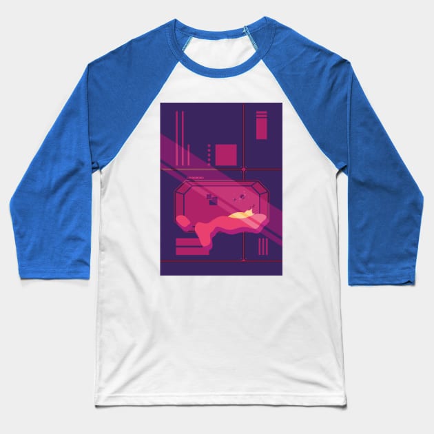 Cyberpunk Cat Sunset Bedroom Baseball T-Shirt by Adrian's Outline